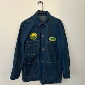 Unknown brand and size, vintage Jean work jacket with patches